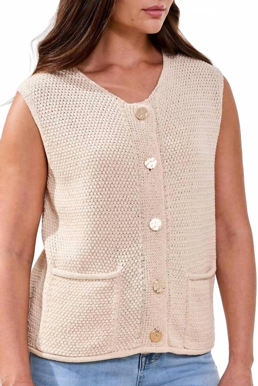 NEW TRIBAL sweater vest with pockets & fancy buttons in cococream